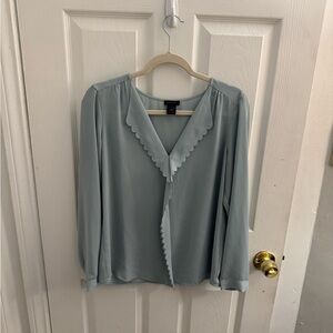 Ann Taylor Elegant Scalloped Edge Blouse - Sage Color